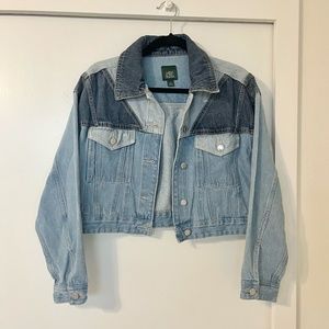 Cropped Color Block Denim Jacket